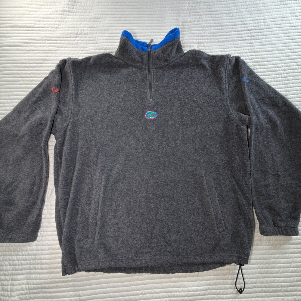 Columbia Fleece Pullover Mens Large Grey Florida Gators Quarter Zip Vintage Good